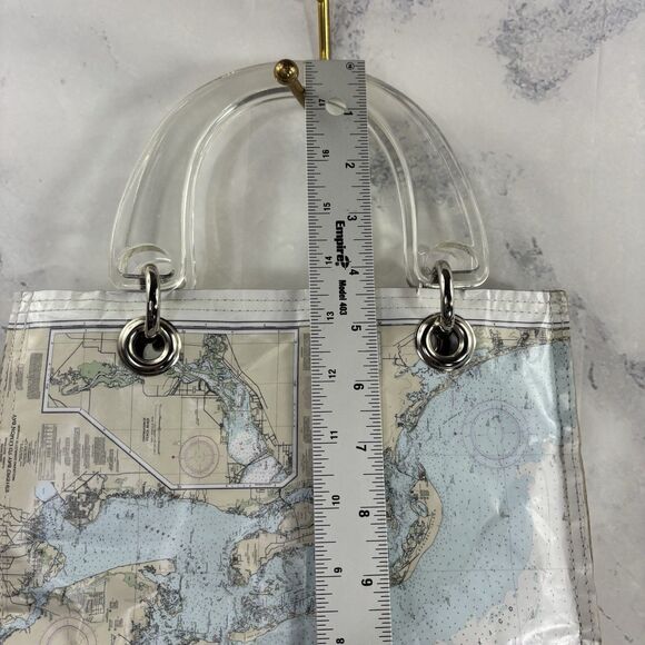 Couture Planet Nantucket Map Recycled Newspaper Tote Bag Purse Lucite Handle - Picture 5 of 14